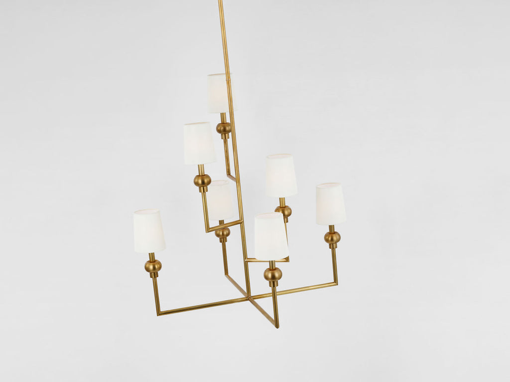 Comtesse XL Offset Chandelier | Hand-Rubbed Antique Brass | Linen Shades