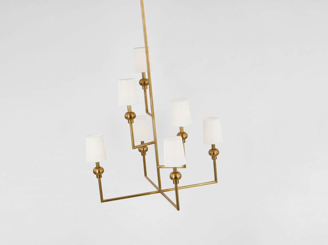 Comtesse XL Offset Chandelier | Hand-Rubbed Antique Brass | Linen Shades