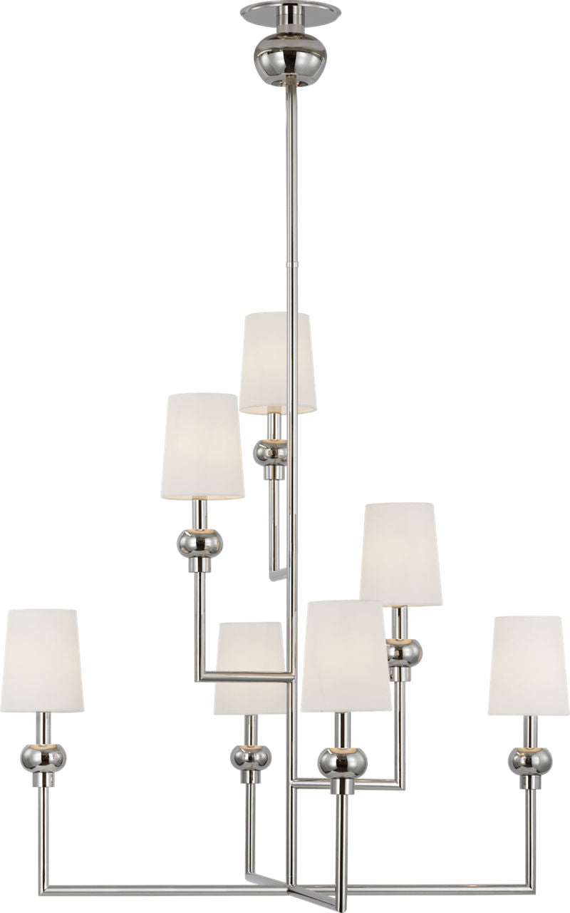 Comtesse XL Offset Chandelier | Polished Nickel | Linen Shades