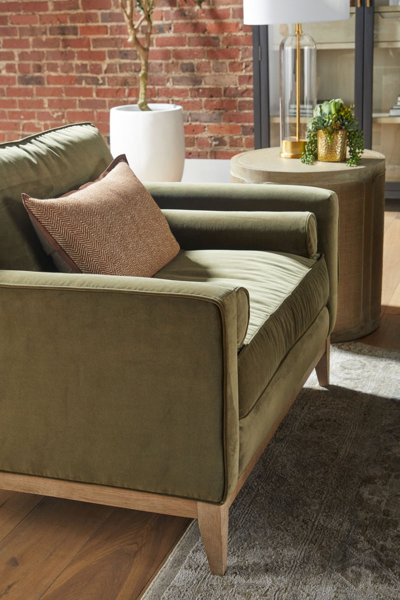 Parker Post Modern Sofa Chair | Olive Velvet