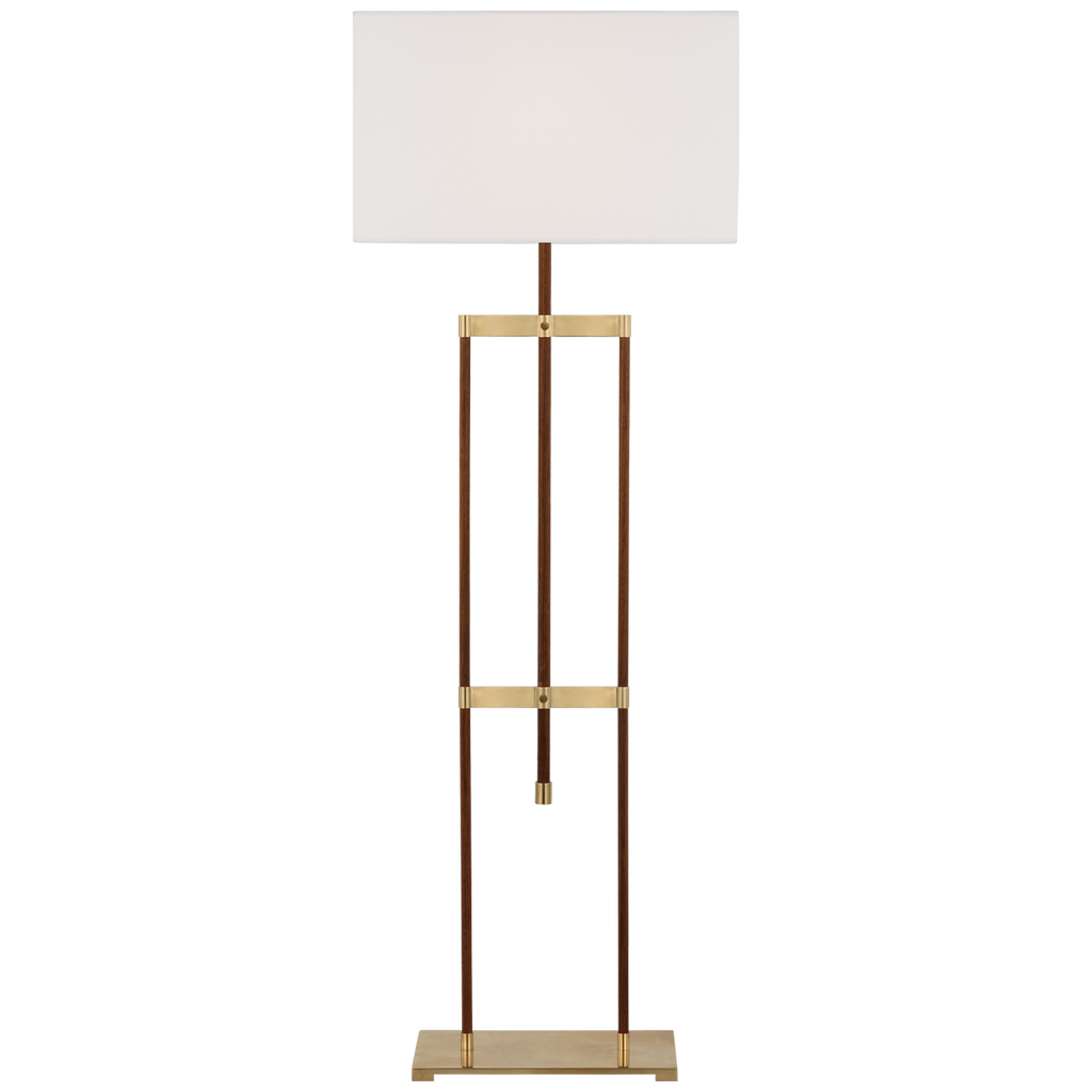 Alda 57" Adjustable Floor Lamp | Antique-Burnished Brass and Walnut | Linen Shade