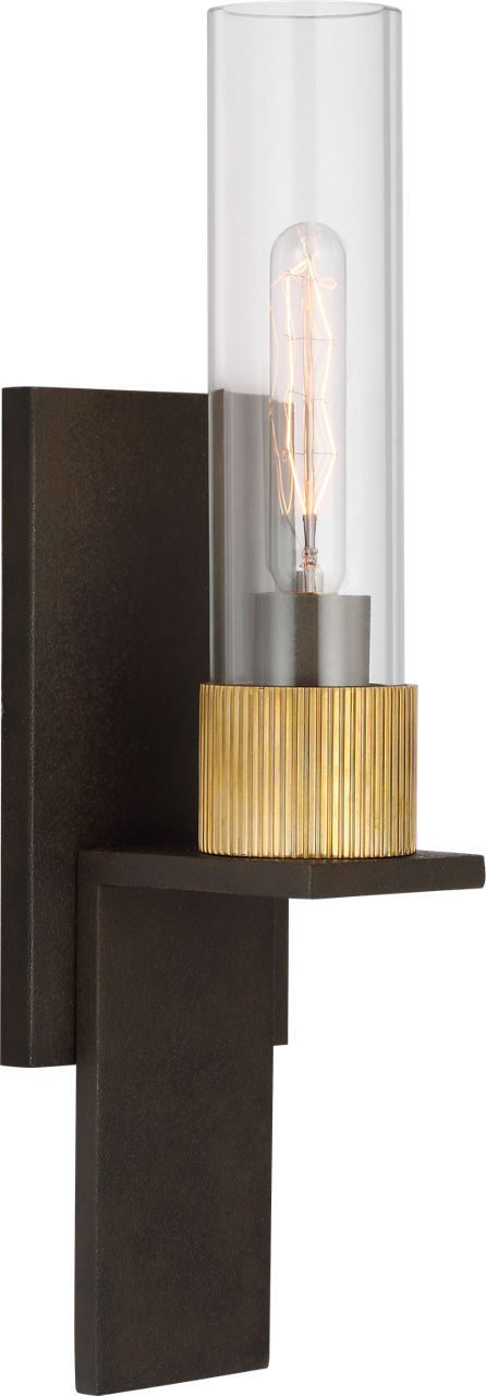 Beza Small Bath Sconce | Warm Iron and Antique Brass | Clear Glass