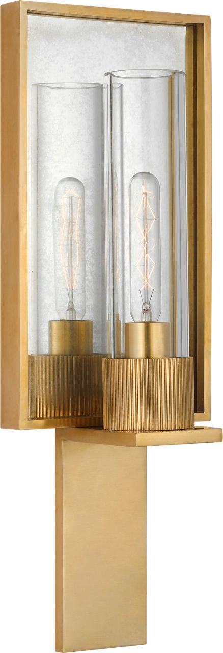 Beza Single Reflector Sconce | Antique Brass and Antique Mirror | Clear Glass