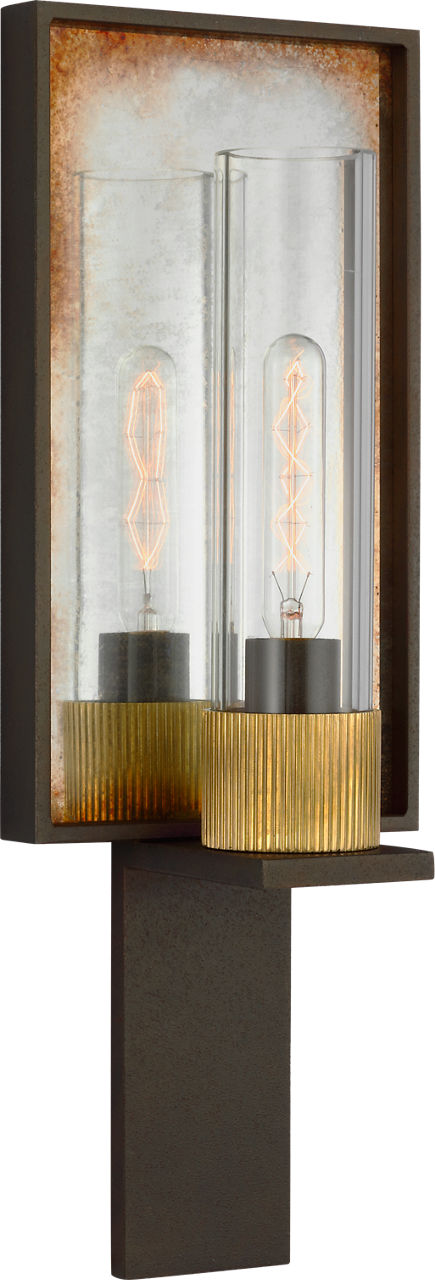 Beza Single Reflector Sconce | Warm Iron and Antique Mirror | Clear Glass