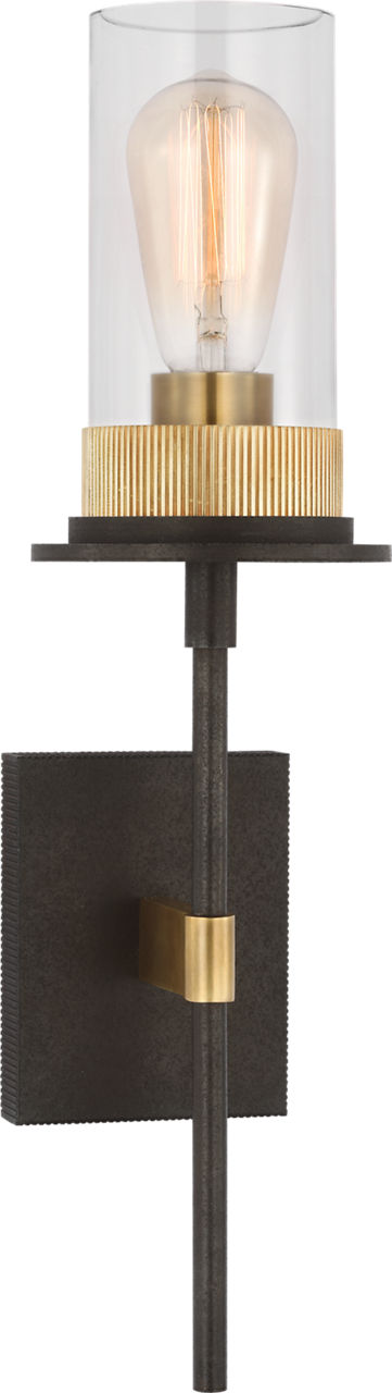 Beza Medium Tail Sconce | Warm Iron and Antique Brass | Clear Glass
