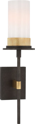Beza Medium Tail Sconce | Warm Iron and Antique Brass | White Glass
