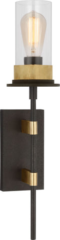 Beza Large Tail Sconce | Warm Iron and Antique Brass | Clear Glass
