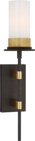 Beza Large Tail Sconce | Warm Iron and Antique Brass | White Glass