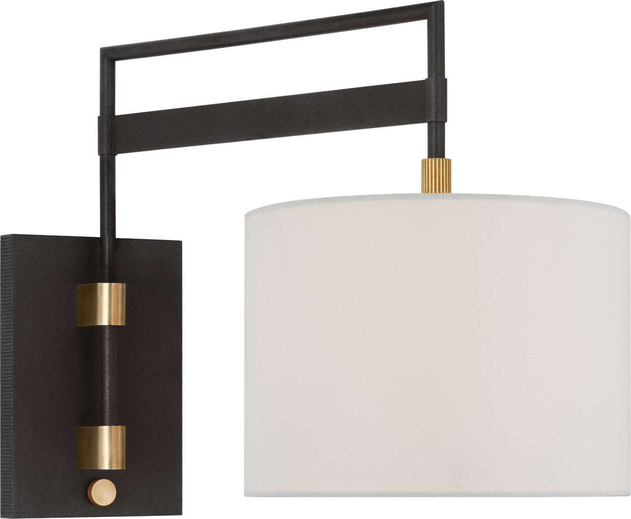 Gael Medium Articulating Wall Light | Warm Iron and Antique Brass | Linen Shade