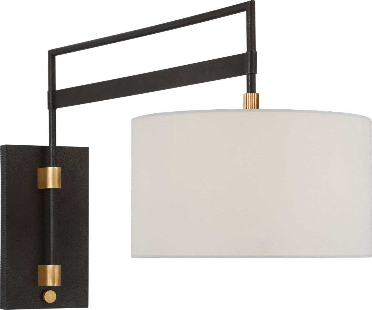 Gael Large Articulating Wall Light | Warm Iron and Antique Brass | Linen Shade