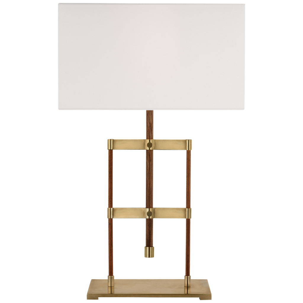 Alda 25" Adjustable Table Lamp | Antique-Burnished Brass and Walnut | Linen Shade