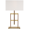 Alda 25" Adjustable Table Lamp | Antique-Burnished Brass and Walnut | Linen Shade