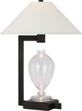 Phial Large Display Form Table Lamp | Clear Glass and Warm Iron and Dark Walnut | Linen Shade