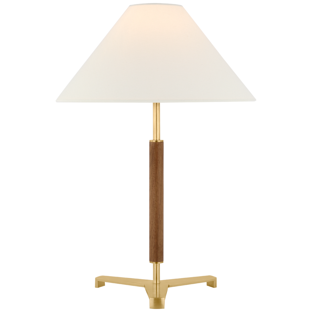 Amaya 20" Table Lamp | Antique-Burnished Brass and Walnut | Linen Shade