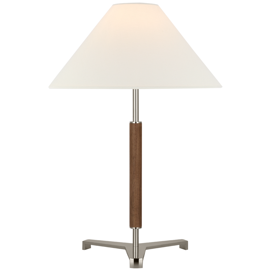 Amaya 20" Table Lamp | Polished Nickel and Walnut | Linen Shade