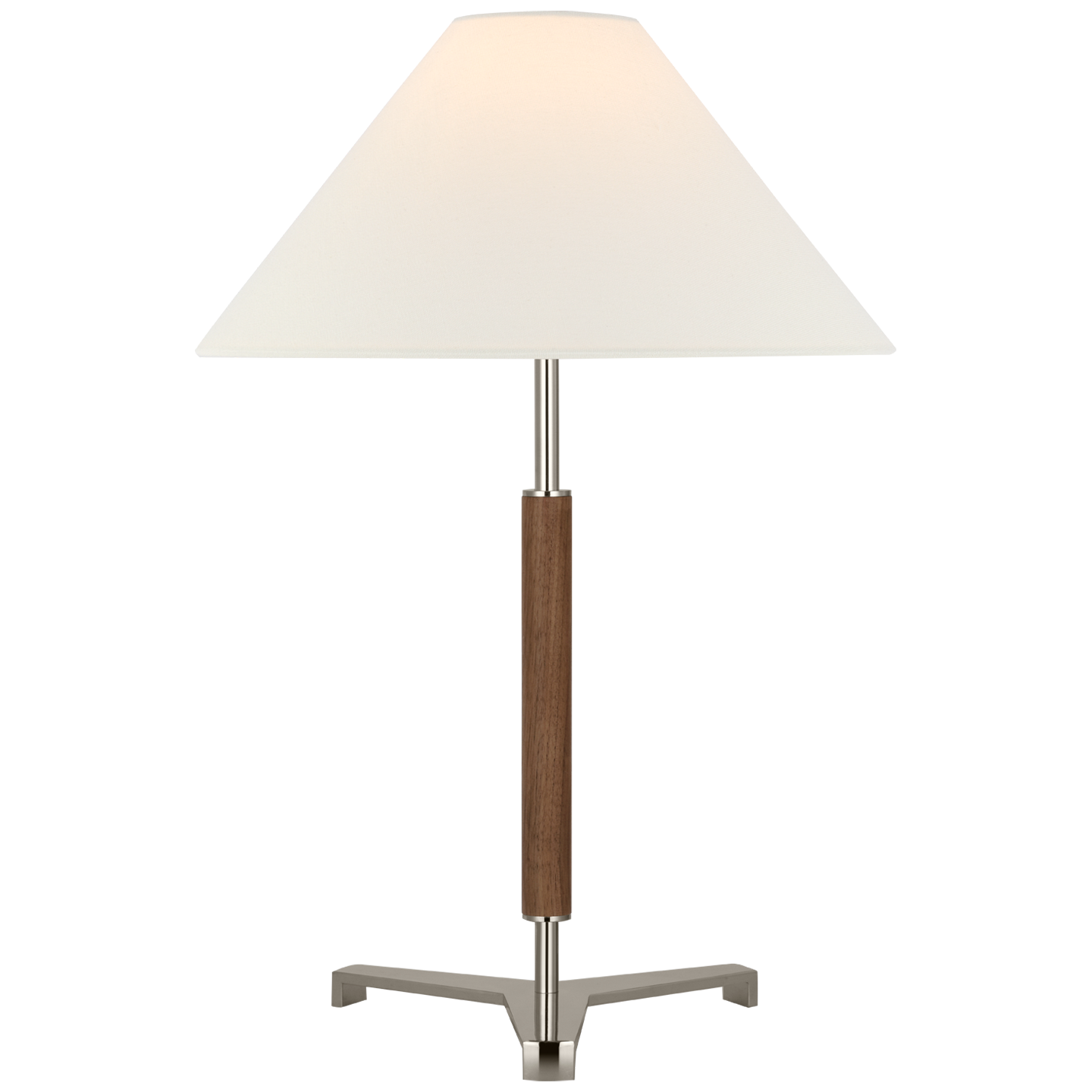 Amaya 20" Table Lamp | Polished Nickel and Walnut | Linen Shade