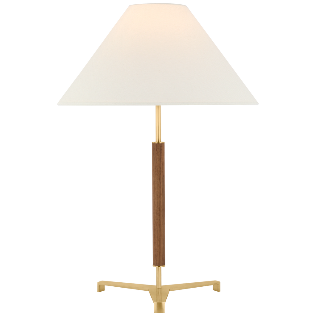Amaya 28" Table Lamp | Antique-Burnished Brass and Walnut | Linen Shade