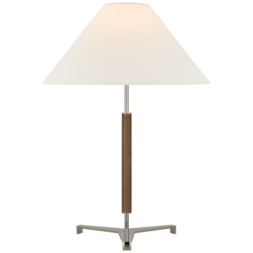 Amaya 28" Table Lamp | Polished Nickel and Walnut | Linen Shade