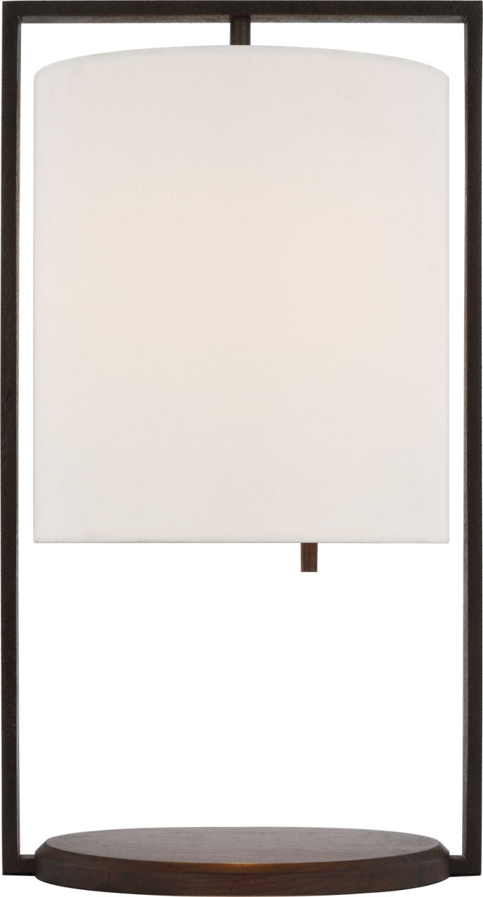 Zenz Medium Table Lamp | Warm Iron and Dark Walnut | Linen Shade