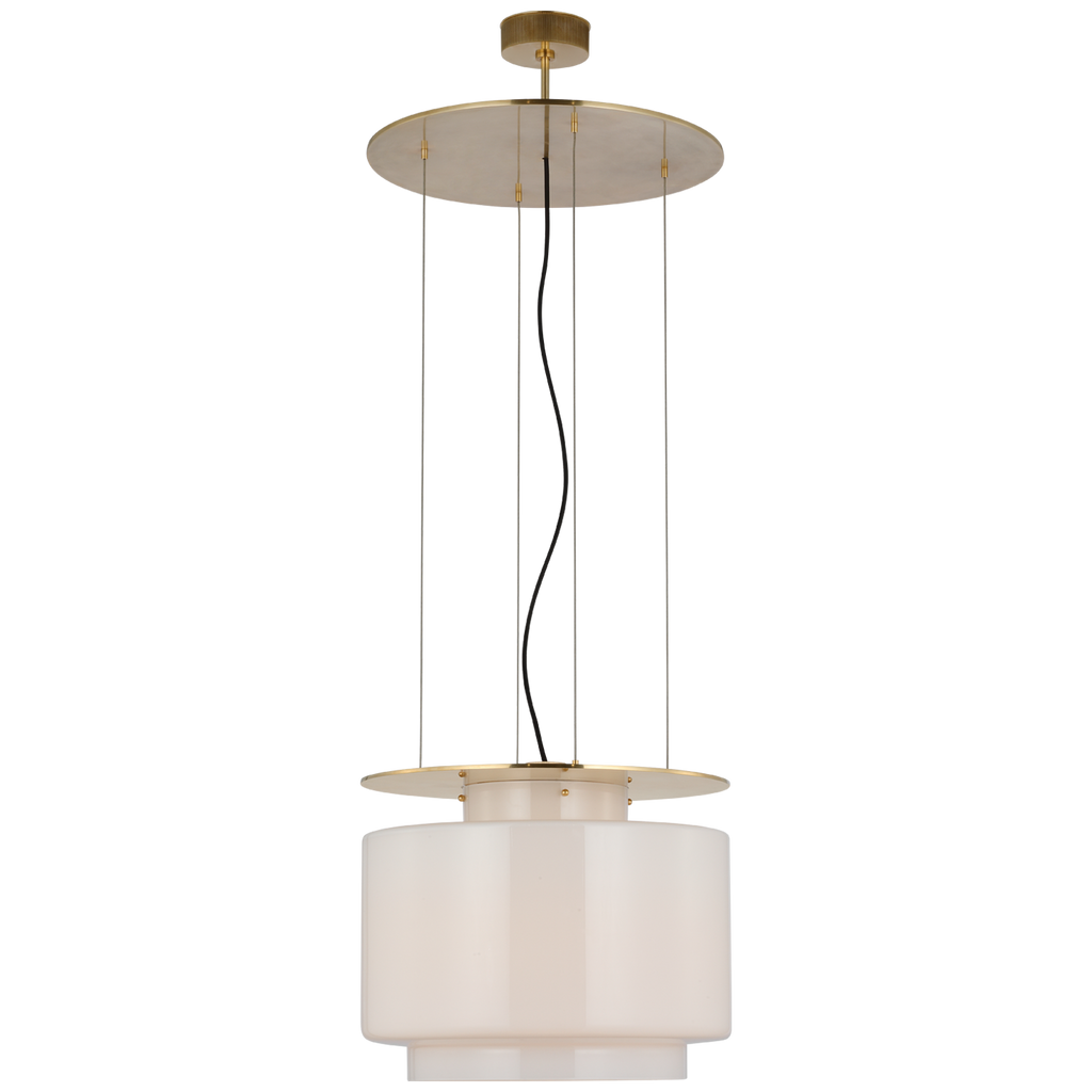 Elias 20" Floating Pendant | Antique-Burnished Brass | White Glass
