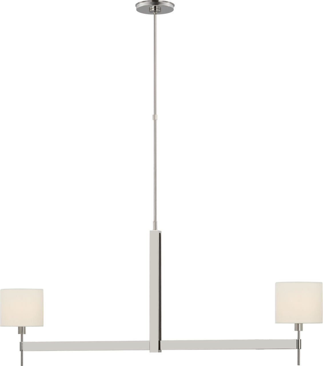 Brontes Large Linear Chandelier | Polished Nickel | Linen Shades