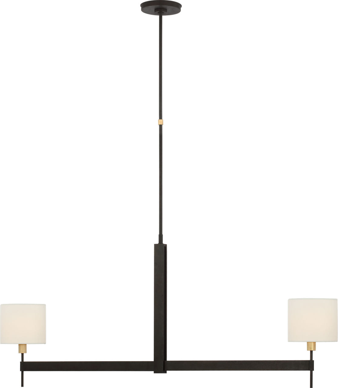 Brontes Large Linear Chandelier | Warm Iron and Antique Brass | Linen Shades