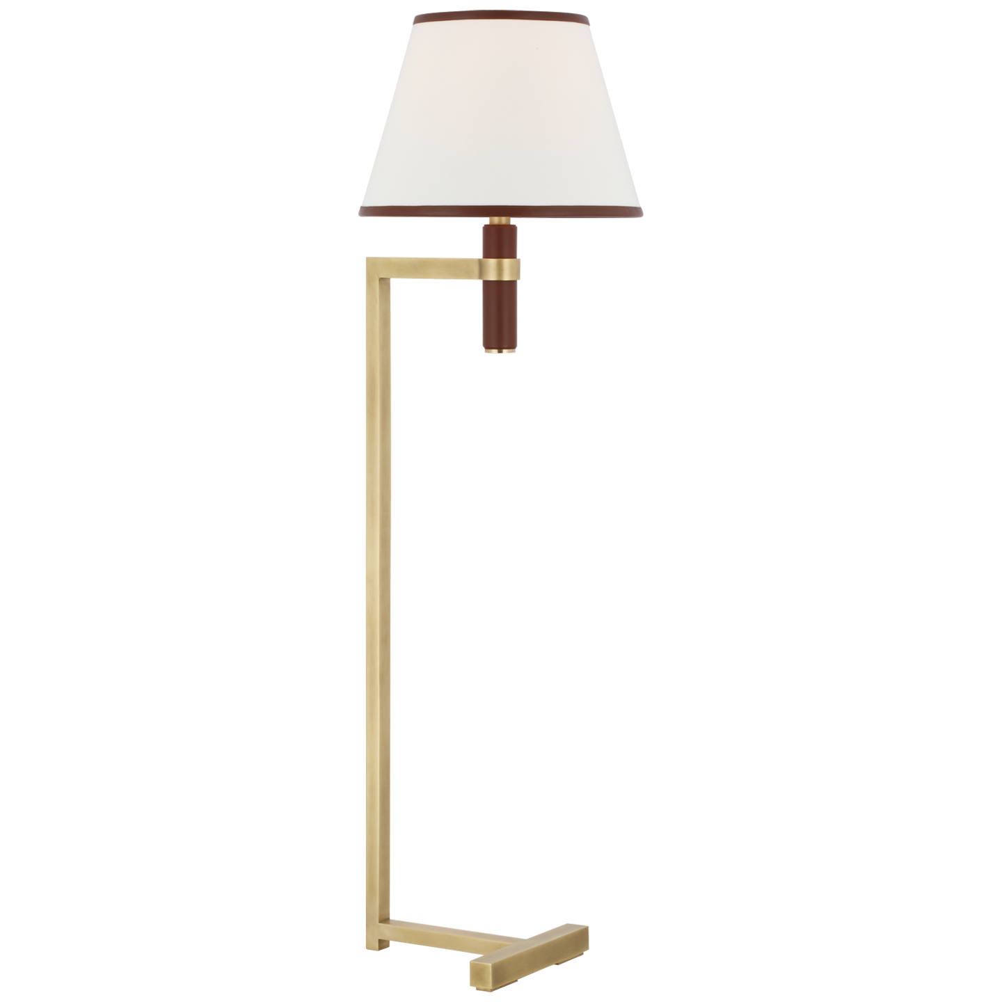 Hedger 55" Floor Lamp | Natural Brass and Saddle Leather | Linen Shade and Saddle Leather Trim