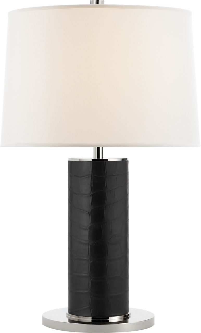 Beckford Table Lamp | Black Faux Croc | Linen Shade