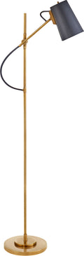 Benton Adjustable Floor Lamp | Natural Brass | Navy Leather Shade