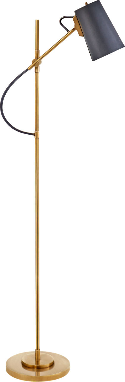 Benton Adjustable Floor Lamp | Natural Brass | Navy Leather Shade