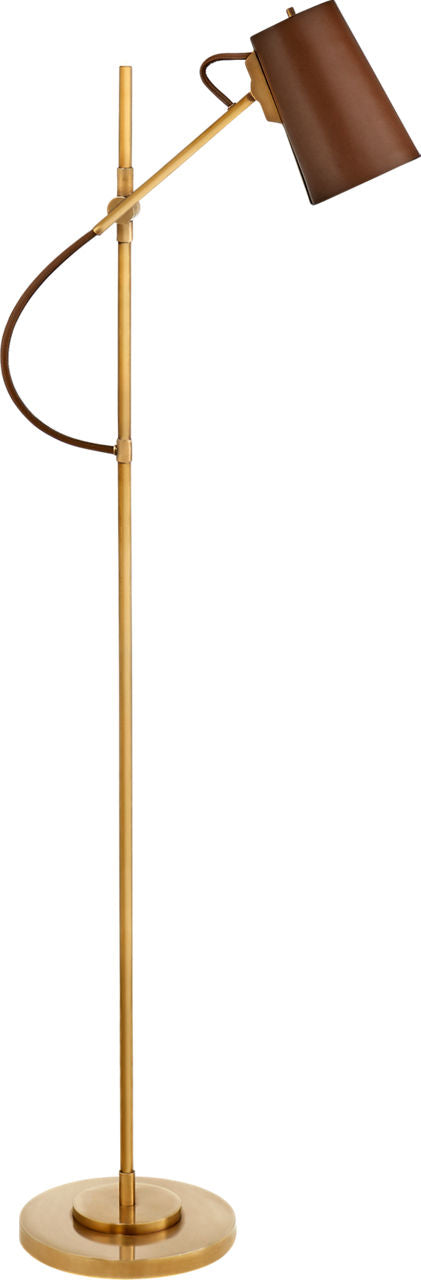 Benton Adjustable Floor Lamp | Natural Brass | Saddle Leather Shade