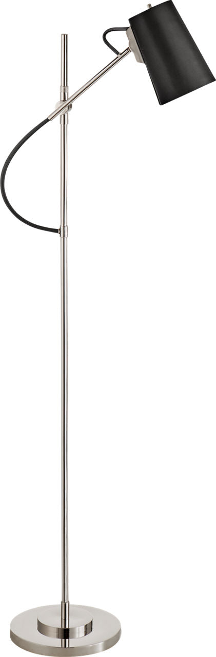 Benton Adjustable Floor Lamp | Polished Nickel | Chocolate Leather Shade