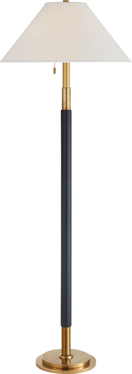 Garner Floor Lamp | Natural Brass and Navy Leather | Percale Shade