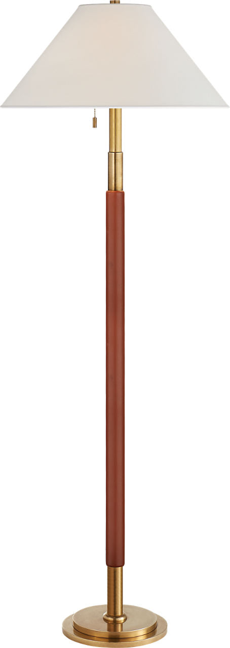Garner Floor Lamp | Natural Brass and Saddle Leather | Percale Shade
