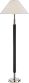 Garner Floor Lamp | Polished Nickel and Chocolate Leather | Percale Shade