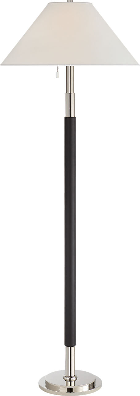 Garner Floor Lamp | Polished Nickel and Chocolate Leather | Percale Shade
