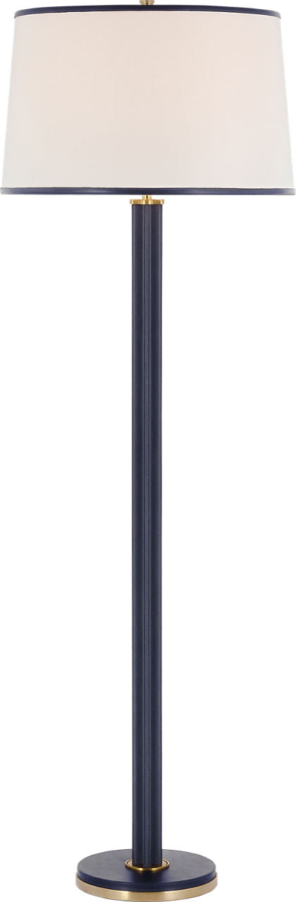 Riley Large Floor Lamp | Natural Brass and Navy | Leather Trimmed Linen Shade
