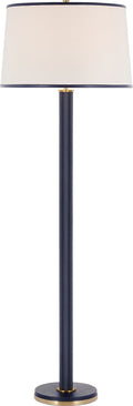 Riley Large Floor Lamp | Natural Brass and Navy | Leather Trimmed Linen Shade