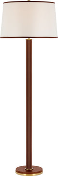 Riley Large Floor Lamp | Natural Brass and Saddle Leather | Leather Trimmed Linen Shade