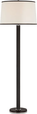 Riley Large Floor Lamp | Polished Nickel and Chocolate Leather | Leather Trimmed Linen Shade