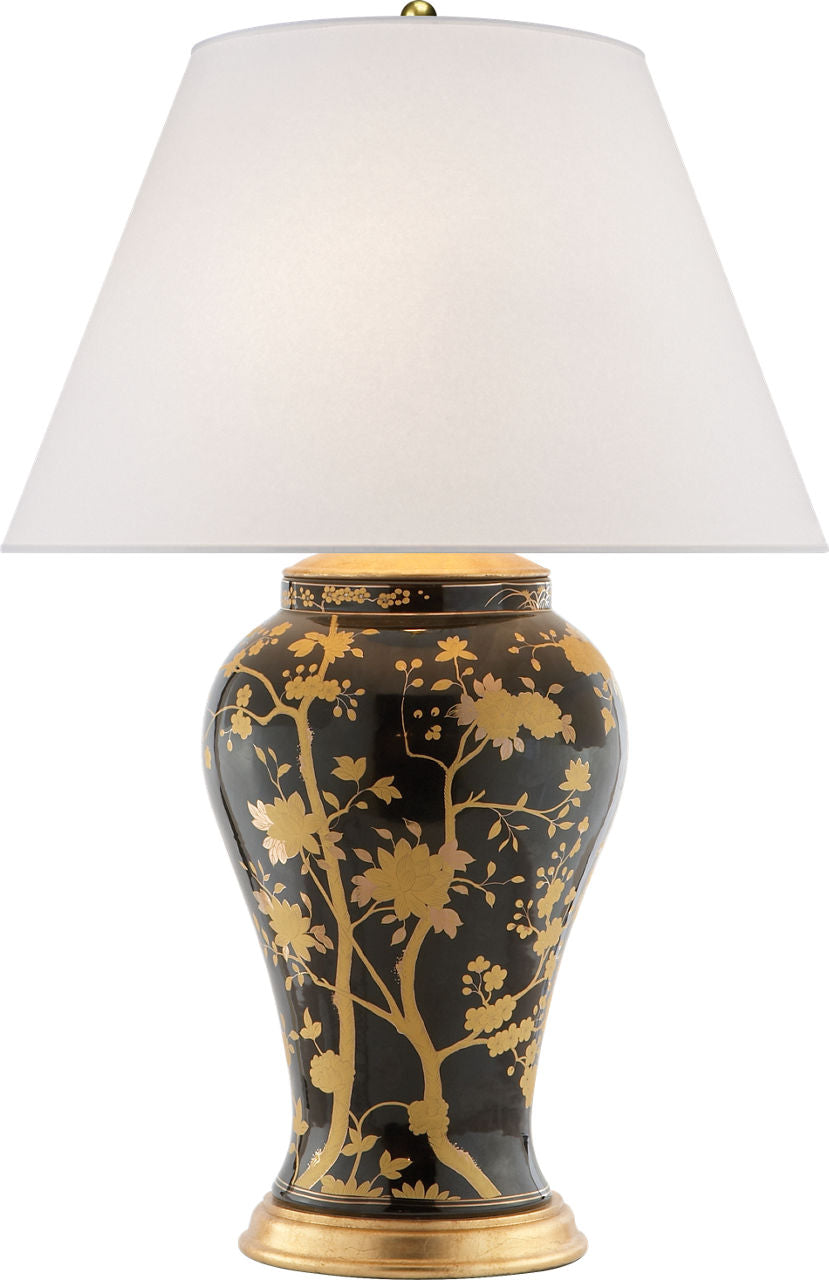 Gable Table Lamp | Black and Gold Porcelain | Silk Shade