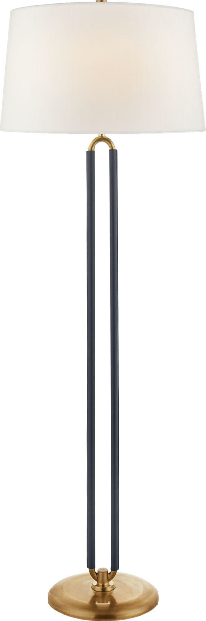 Cody Large Floor Lamp | Natural Brass and Navy Leather | Linen Shade