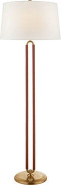 Cody Large Floor Lamp | Natural Brass and Saddle Leather | Linen Shade