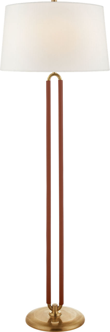 Cody Large Floor Lamp | Natural Brass and Saddle Leather | Linen Shade