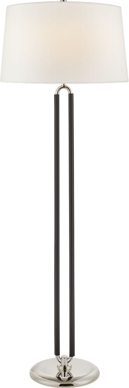 Cody Large Floor Lamp | Polished Nickel and Chocolate Leather | Linen Shade