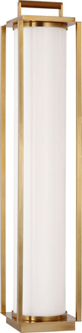 Northport Floor Lantern | Natural Brass and Teak | White Glass