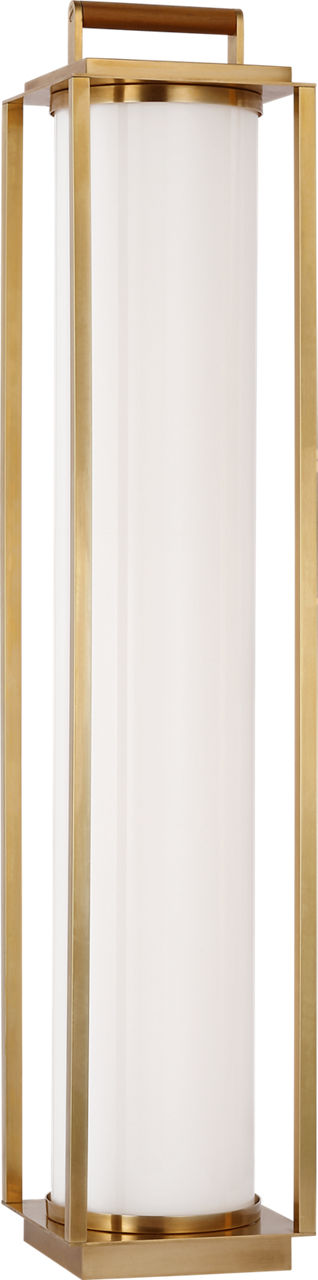 Northport Floor Lantern | Natural Brass and Teak | White Glass
