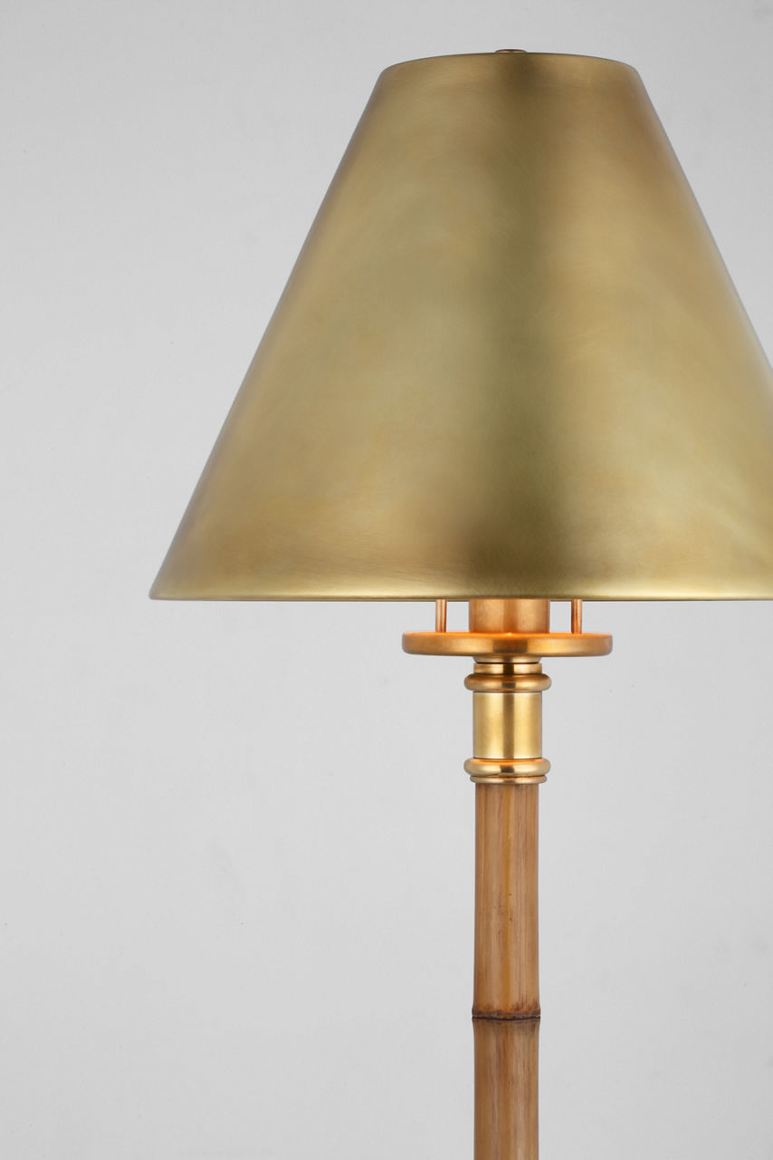 Dalfern Petite Reading Floor Lamp | Waxed Bamboo and Natural Brass | Natural Brass Shade