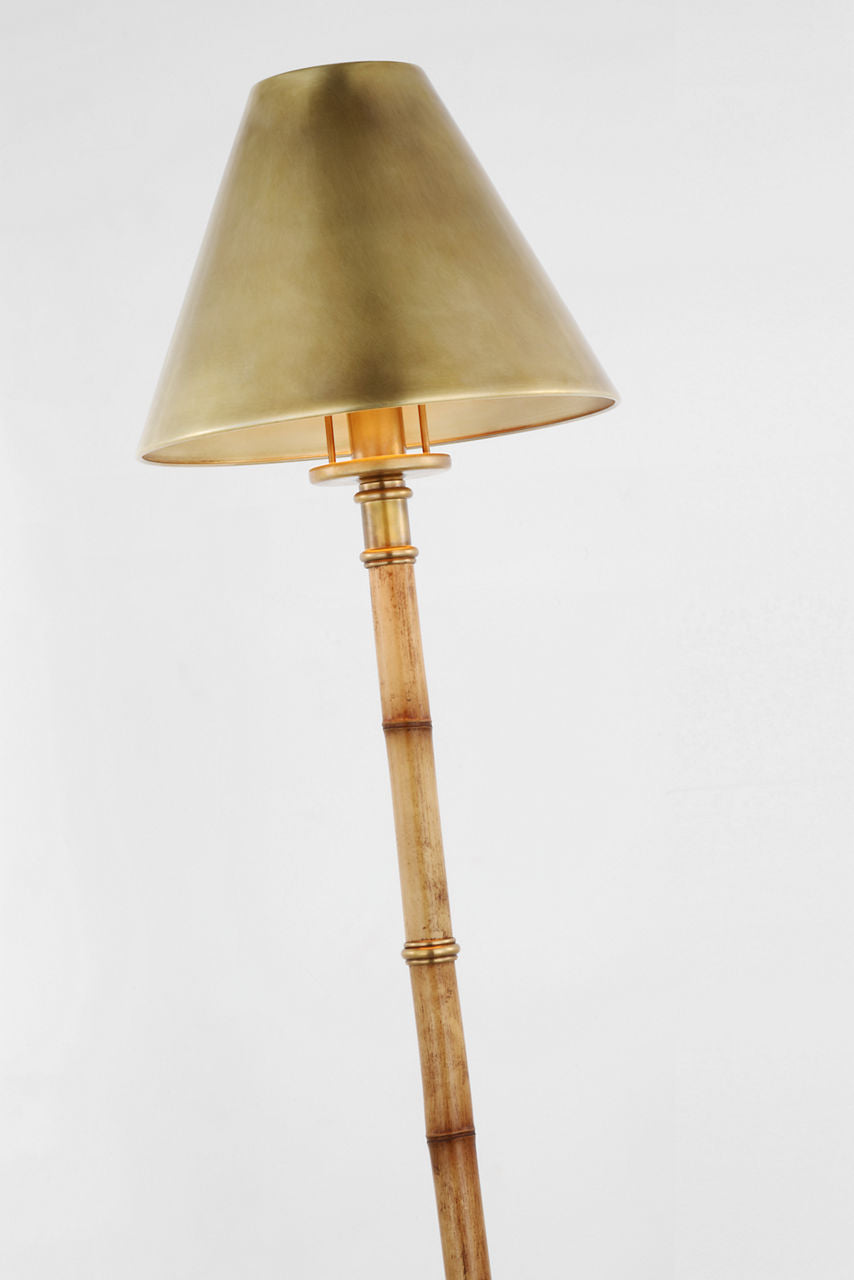 Dalfern Petite Reading Floor Lamp | Waxed Bamboo and Natural Brass | Natural Brass Shade