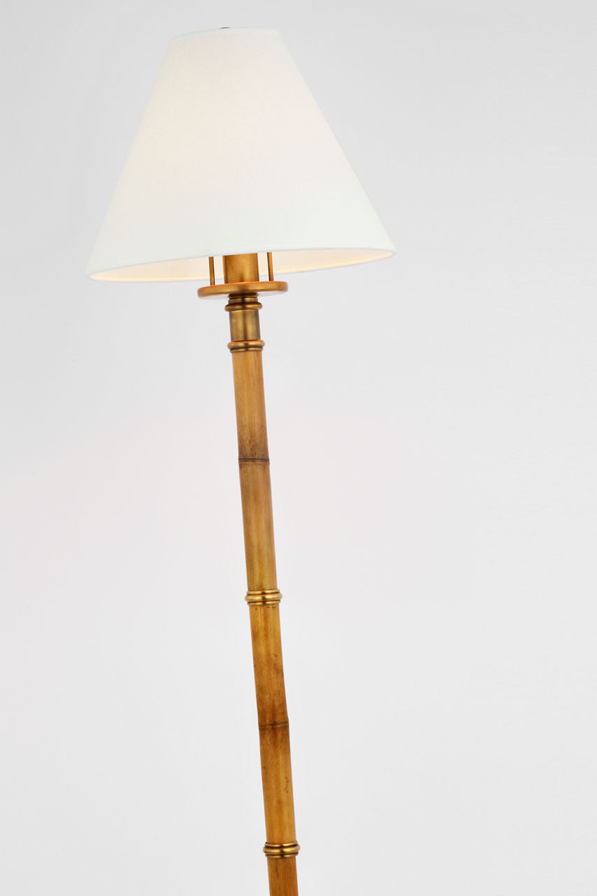Dalfern Petite Reading Floor Lamp | Waxed Bamboo and Natural Brass | White Parchment Shade